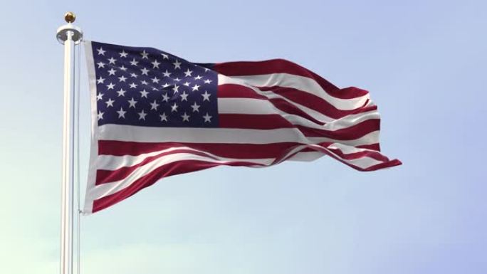 美国的国旗在风中飘扬。背景是晴朗的天空