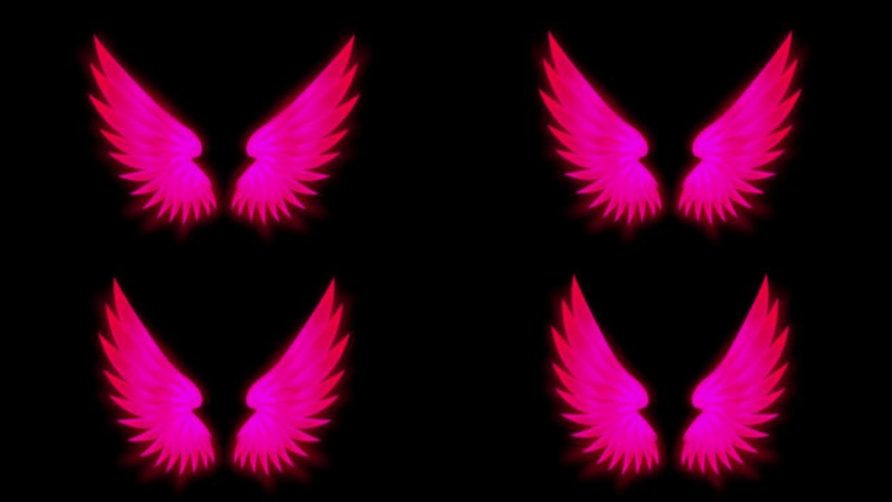 动画红色翅膀隔离在黑色背景上。