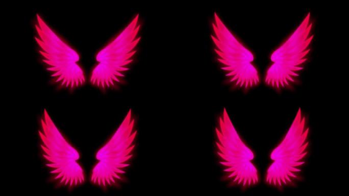 动画红色翅膀隔离在黑色背景上。