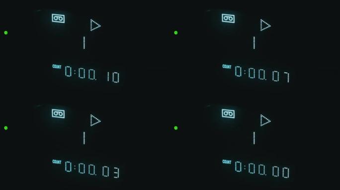 录像机上的电子数字计数器计数时间，复古发光二极管指示灯