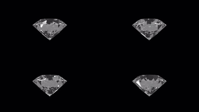 4k无缝循环3D水晶钻石旋转360度透明阿尔法背景。3d渲染美丽的水晶钻石宝石闪亮圆形折射彩虹反射。