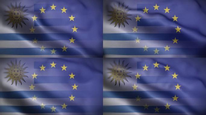 EU乌拉圭国旗环背景4K