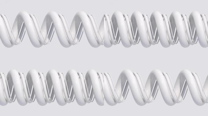 白色螺旋。白色背景。抽象单色动画，3d渲染。