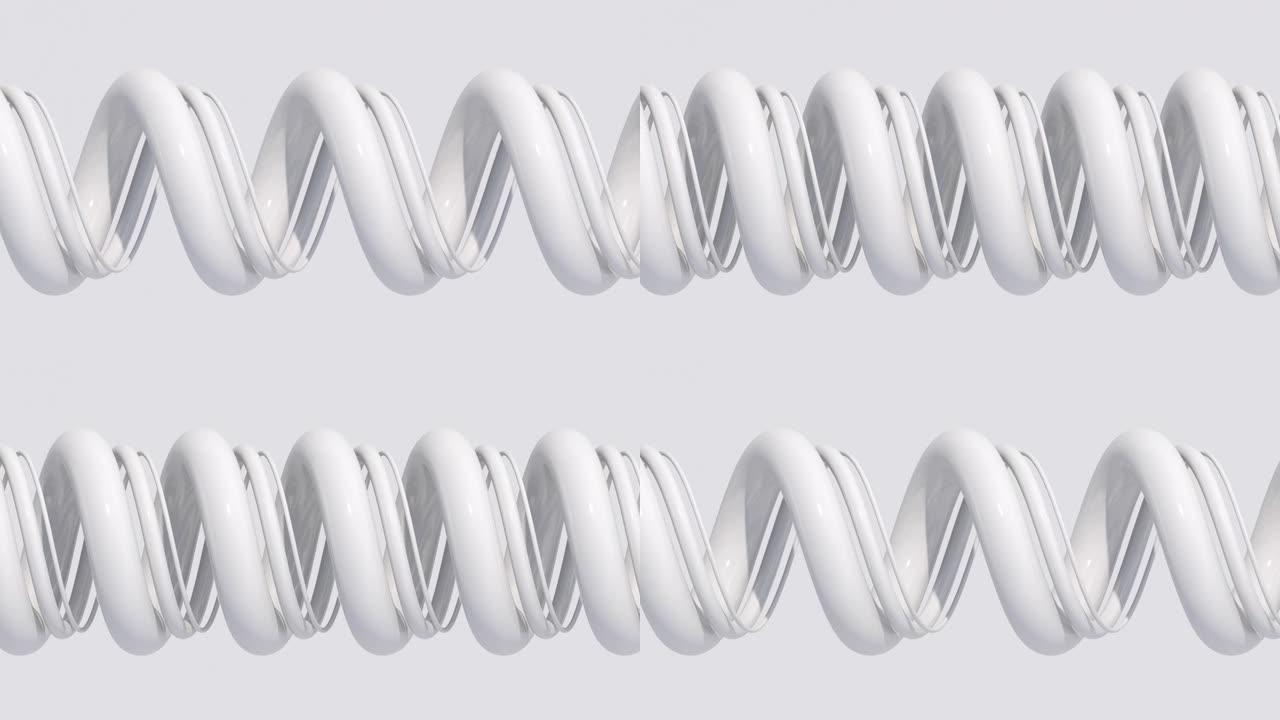 白色螺旋。白色背景。抽象单色动画，3d渲染。
