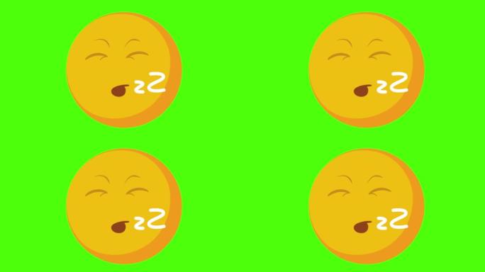 绿色背景上昏昏欲睡的黄色圆形脸的3D动画