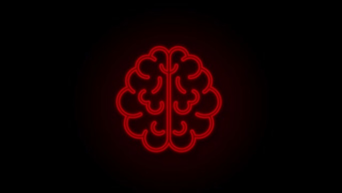 大脑霓虹灯图标。手中的数字大脑。神经网络。智商测试。头脑风暴思考想法。运动图形