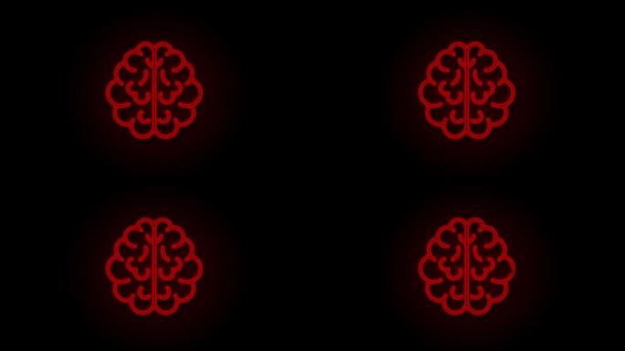大脑霓虹灯图标。手中的数字大脑。神经网络。智商测试。头脑风暴思考想法。运动图形