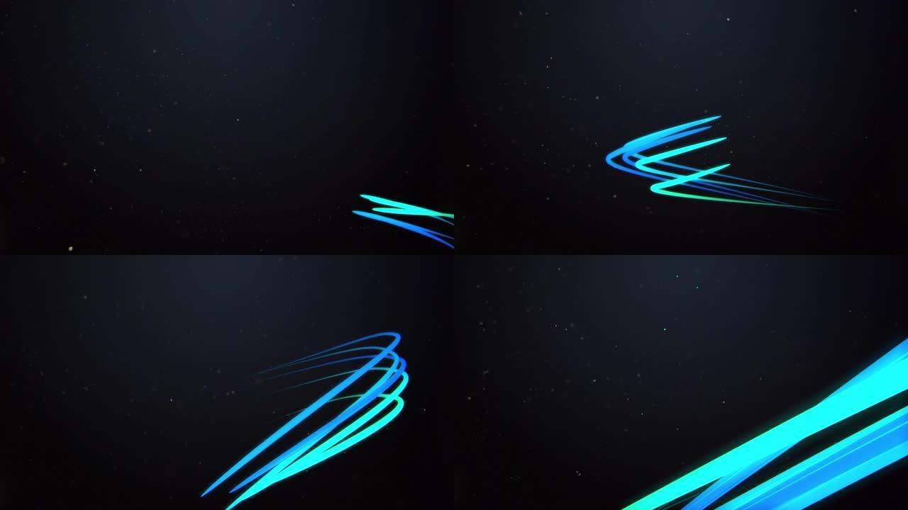 黑暗背景上抽象闪亮蓝色设计元素的4k视频。