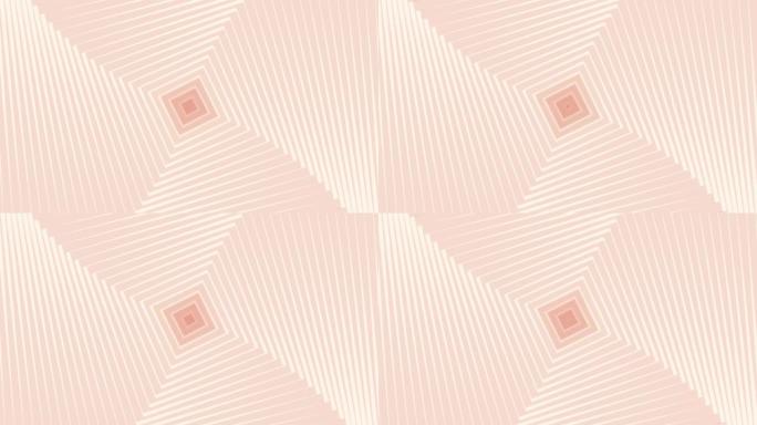 抽象方形数字几何隧道背景。4k未来派闪闪发光的动画图案，以米色和桃色向前移动。具有复制空间的技术和网