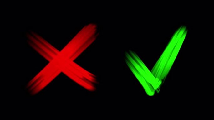 绿色的勾号和红色的叉X符号。是或不是，对或错。认同与不认同概念。对与错。之前和之后。阿尔法通道