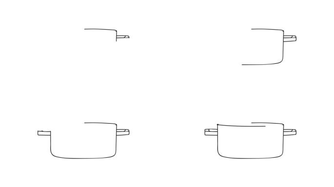 涂鸦平底锅动画图标视频。平底锅图标的绘制动画。平底锅插图涂鸦视频。
