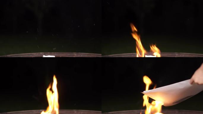 炉膛里用纸点火。野餐区是大火的开始。贝玛加点燃火焰。