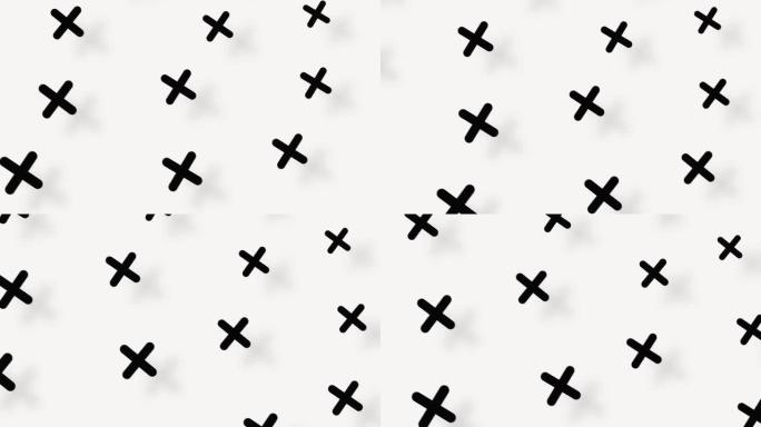 复古的黑色几何形状图案，孟菲斯80年代90年代风格。动画复古抽象背景。无缝波普艺术设计。4k视频运动