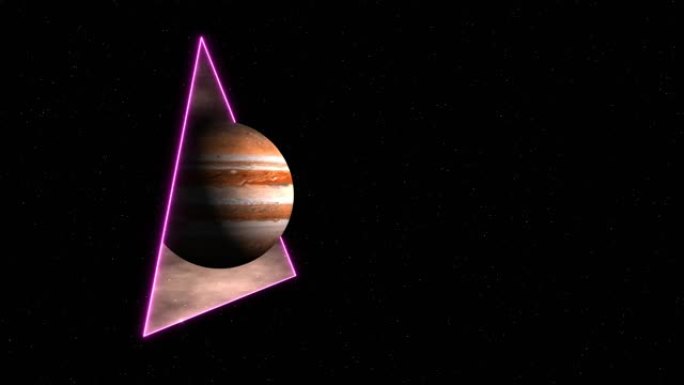 4K 3D动画。木星行星在星空背景下通过portal运动