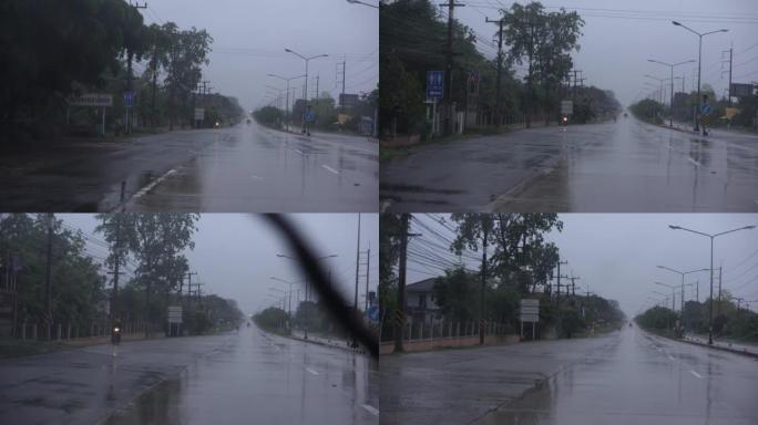 雨一直打在汽车的前部，直到看不见道路。