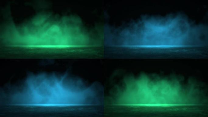 在沥青上飞舞的烟雾被霓虹灯照亮。动画循环股票视频。
