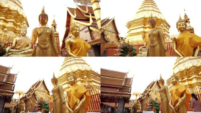 Wat Phra的不同金玉佛像的圆形全景。泰国清迈著名寺庙。多莉开枪