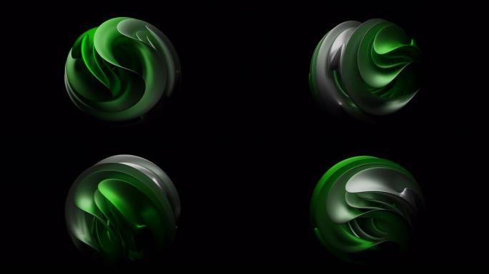 切出层的旋转球。设计。美丽的3D球与复杂的切口在黑色背景上旋转。3D花瓣球随阴影旋转