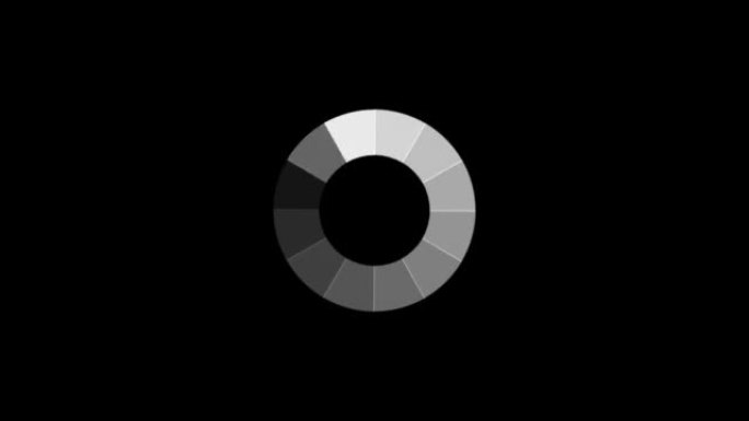 在黑色背景上围成一圈排列的白色条形图标的动画。装载进度指示器。无缝循环。视频动画背景。