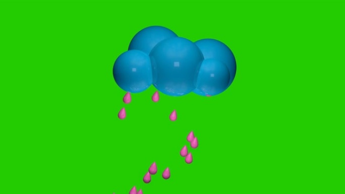 天气图标-下雨了。3D动画。色度键，绿色屏幕，绿色背景