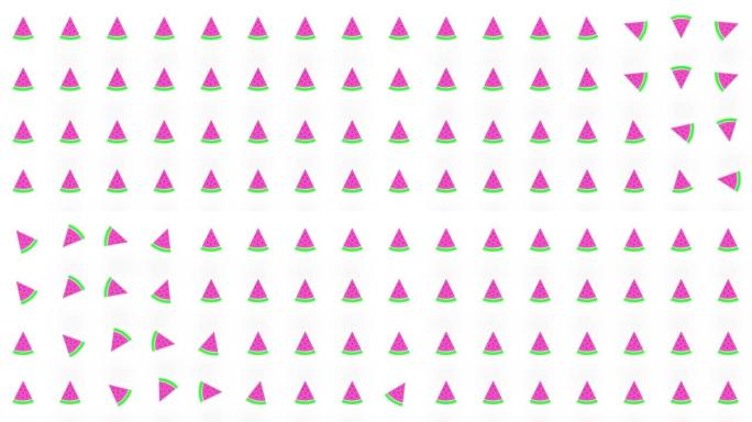 五颜六色的西瓜片图案。西瓜片无缝图案。顶视图。夏季概念。4k视频运动
