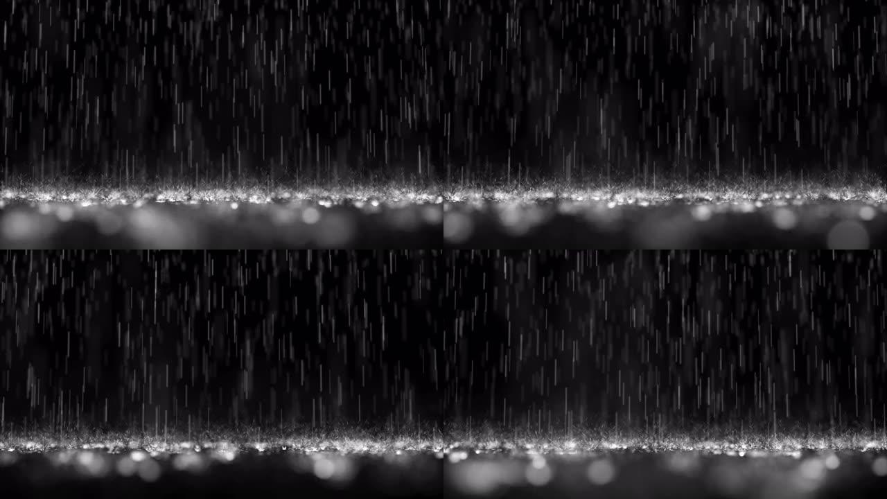 雨水落在摄像机前的表面 (循环4k)。慢动作