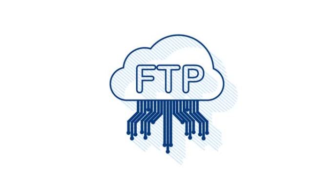 FTP文件传输图标。FTP技术图标。将数据传输到服务器。运动图形