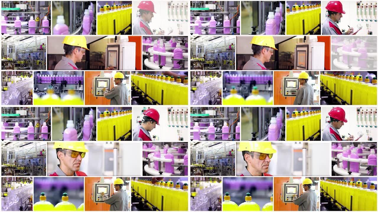 工厂清洁产品和化学品的制造-概念视频墙
