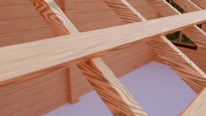 一个白色背景上的木制房子的三维可视化