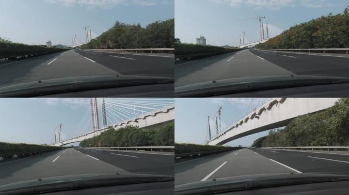 通过高速公路上正在施工的高架桥