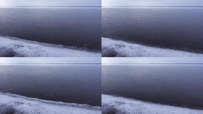 日本北海道Mombetsu Saroma湖的冷冻水镜头