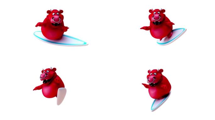 有趣的3D卡通公牛冲浪