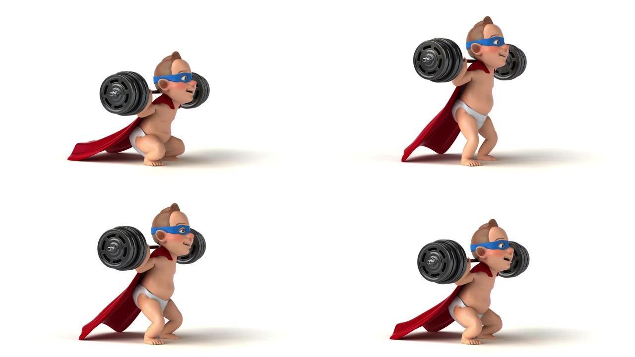 婴儿蹲下的有趣3D卡通