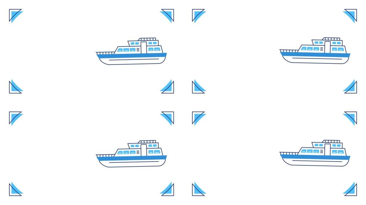 白色背景上卡通船的4k视频。