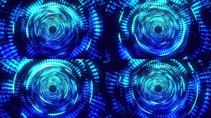 飞越移动粒子-隧道，螺旋，抽象背景-蓝色股票视频