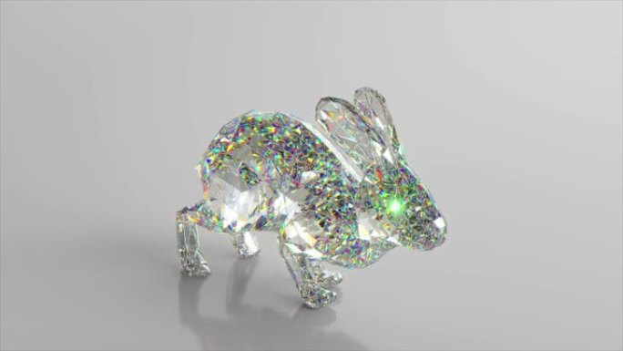 跑钻石兔。自然和动物的概念。低聚。白色。无缝循环的3d动画