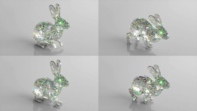 跑钻石兔。自然和动物的概念。低聚。白色。无缝循环的3d动画