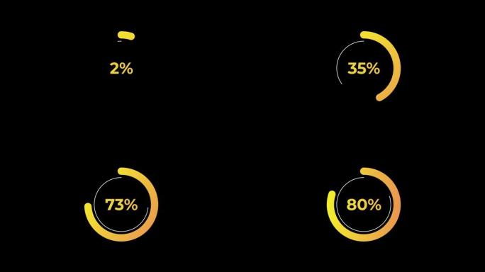 圆圈百分比加载转移下载动画0-80% 在黄色科学效果。