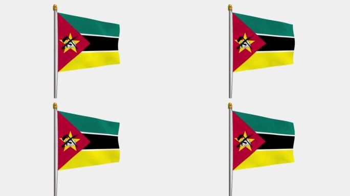 莫桑比克国旗在风中飘扬的循环视频，4k慢动作视频，带阿尔法通道