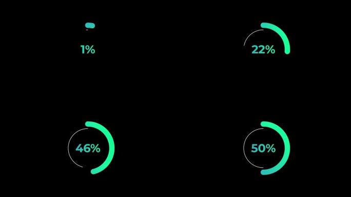 循环百分比加载转移下载动画0-50% 在绿色科学效果。