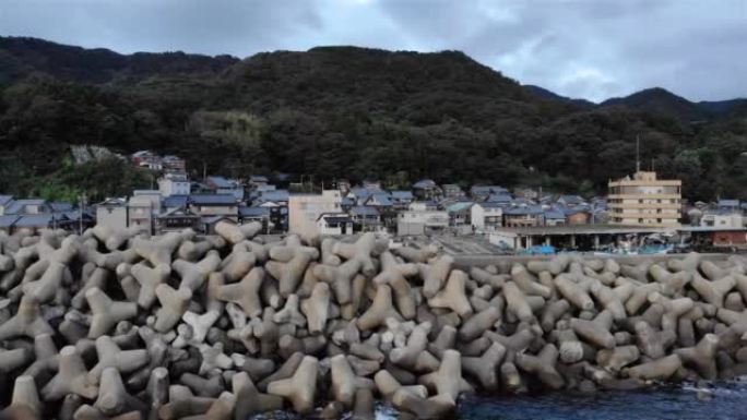 日本海啸防波堤上的航拍镜头