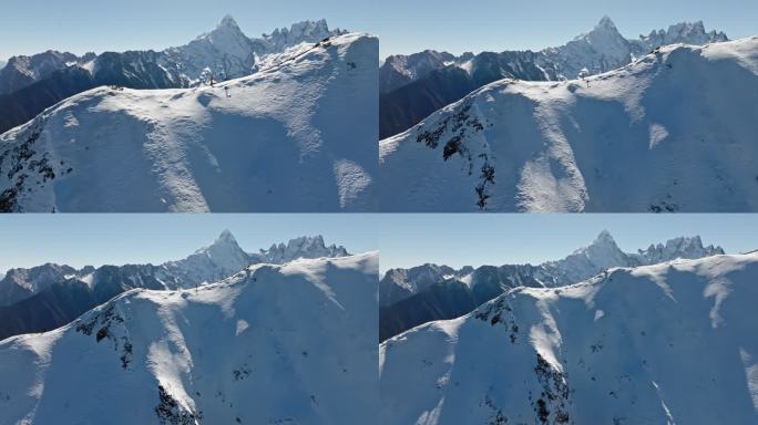 震撼的梅里雪山山脊线爬雪山登山的人