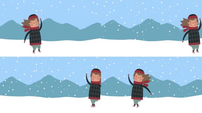 冬季场景动画中的快乐女孩
