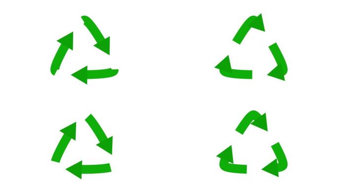 回收徽标旋转动画。白色背景上旋转的回收标志动画。废物回收公司的回收，再利用，环境，自然，标志。通用回