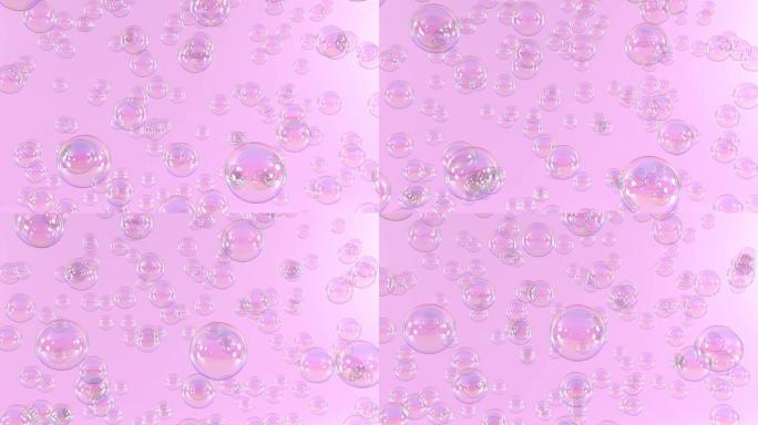 肥皂泡在粉红色背景上缓慢移动，循环循环