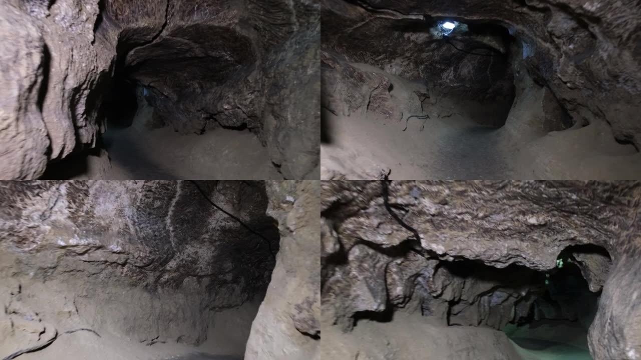 金属和岩石的老矿，黑暗的隧道，地下挖掘
