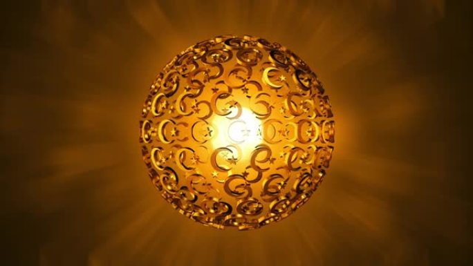 3D金色穆斯林符号在圆圈中旋转