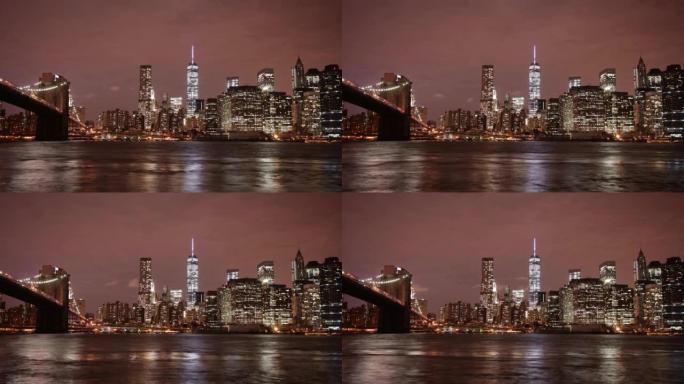 纽约市市中心夜灯4k延时从美国
