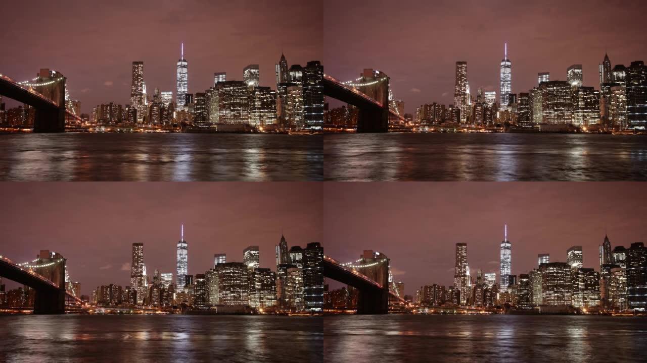 纽约市市中心夜灯4k延时从美国
