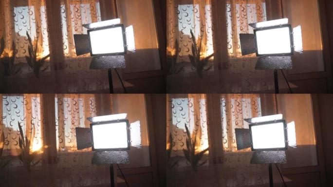 视频灯是家里的灯，用于家庭工作室。选择性聚焦
